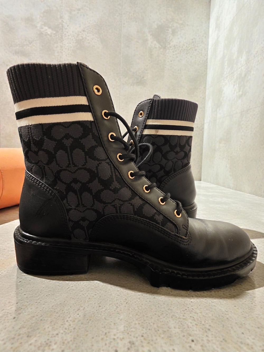 COACH Livia Signature Knit Combat Booties Black Size 8 (With Box) - Picture 8 of 13